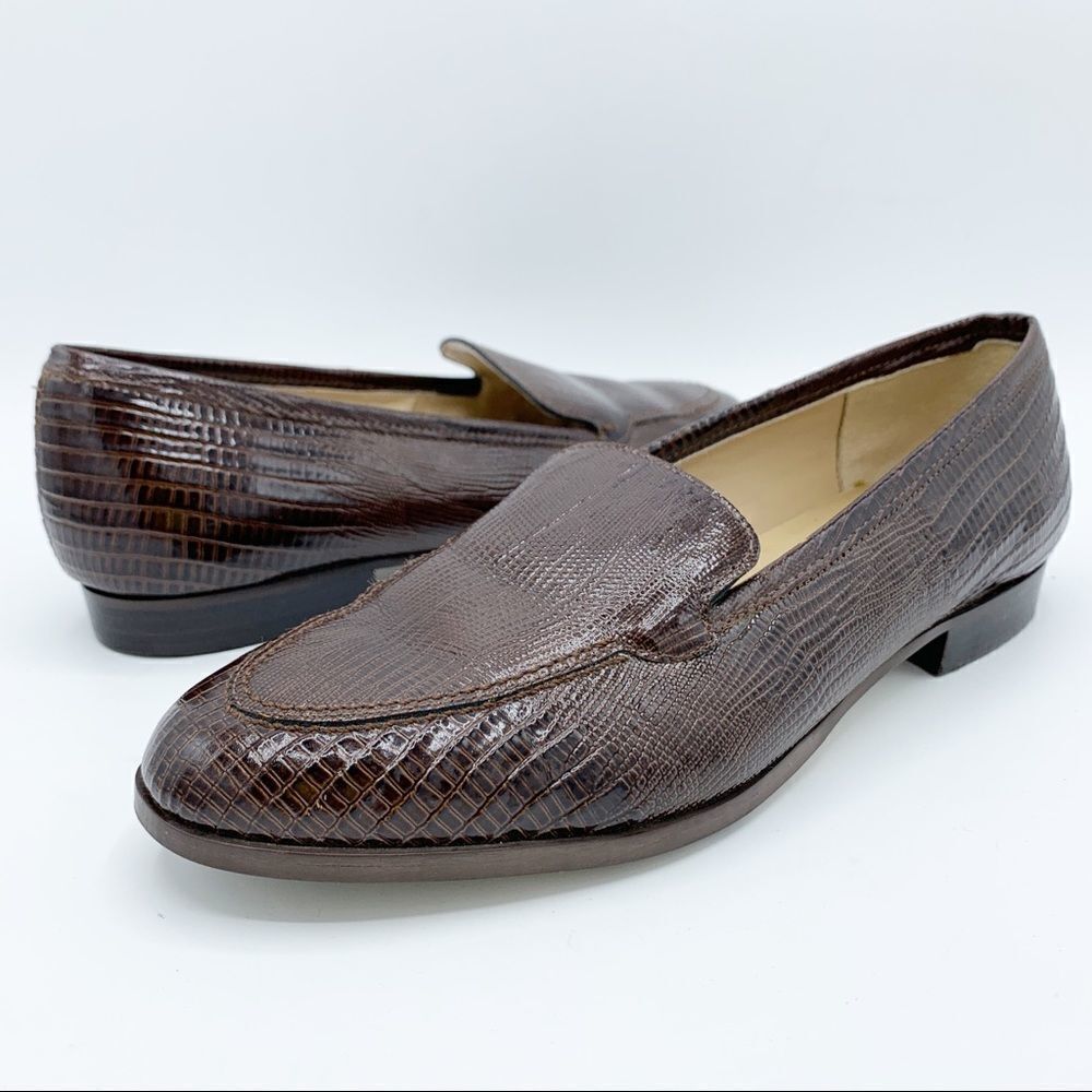 Jones New York Brown Snake Embossed Leather Loafers Sz 7.5